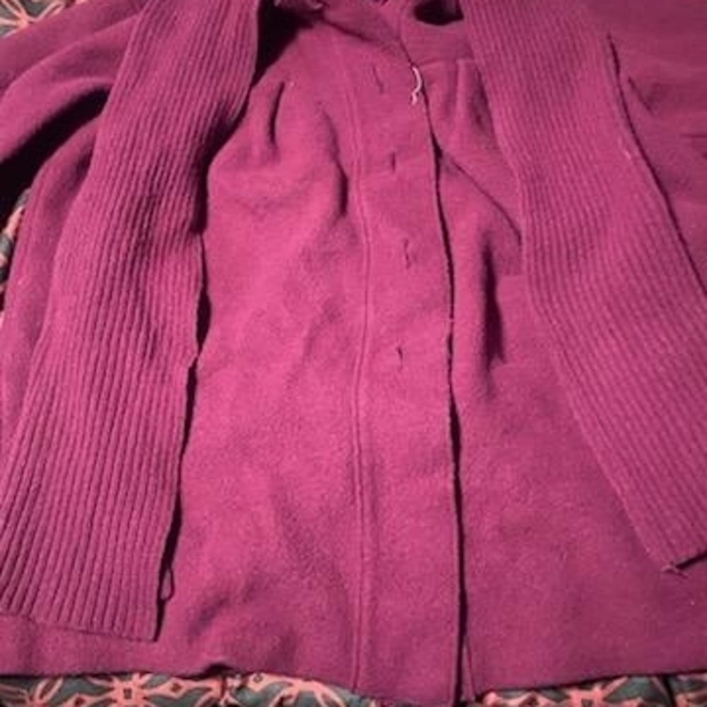 Jones New York Deep Raspberry Ribbed Knit Cardigan - Picture 2 of 3